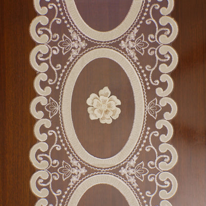 Ivory 3D Flower Oval Sheer Table Runner (Long)