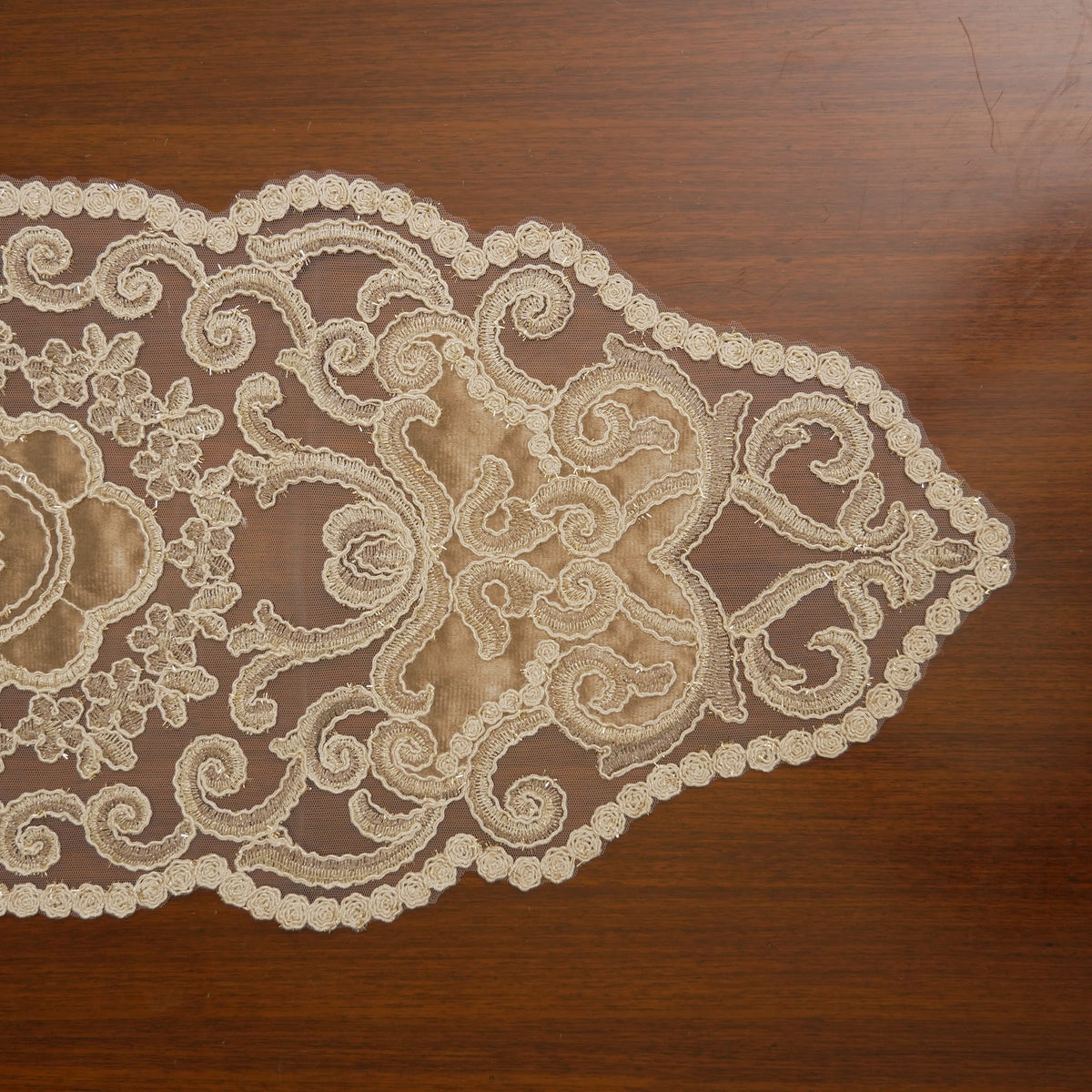 Gold Satin Scroll Lace Table Runner (Small)