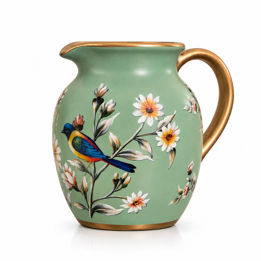 Sage Green Bird & Blossom Ceramic Jug
