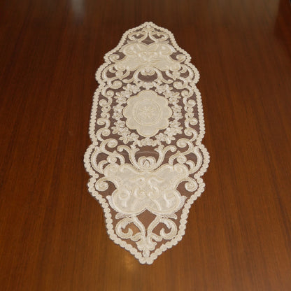 Ivory Satin Scroll Lace Table Runner (Small)