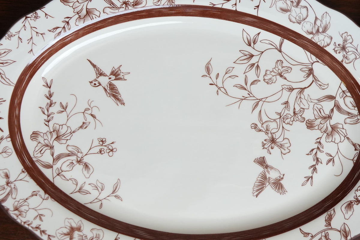 Cinnamon Songbird Ceramic Oval Serving Platter Set of 2