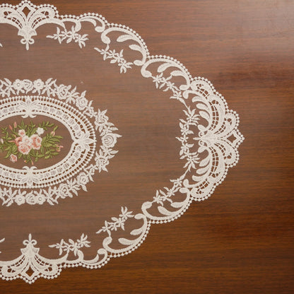 Ivory Rose Medallion Sheer Lace Table Runner (Small)