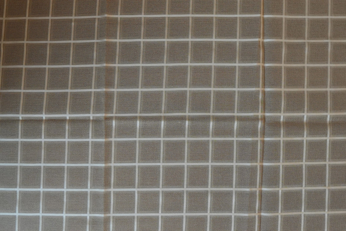 Taupe Windowpane Check Linen Table Sheet with Cream Border (6 Seater)