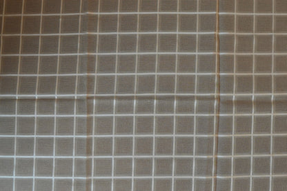 Taupe Windowpane Check Linen Table Sheet with Cream Border (6 Seater)