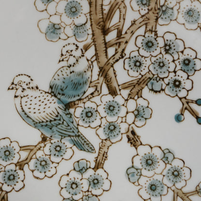 Grand Bluebird & Blossom Tree Ceramic Octagonal Flask Vase