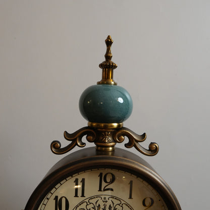 Teal Crackle Porcelain & Brass Pendulum Table Clock