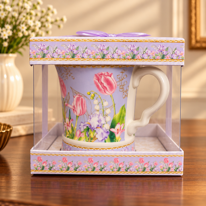 Lilac Tulip Ceramic Mug with Clear Gift Box