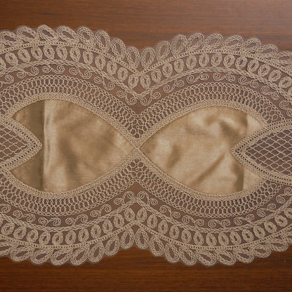Taupe Satin Heart Lattice Lace Table Runner (Small)