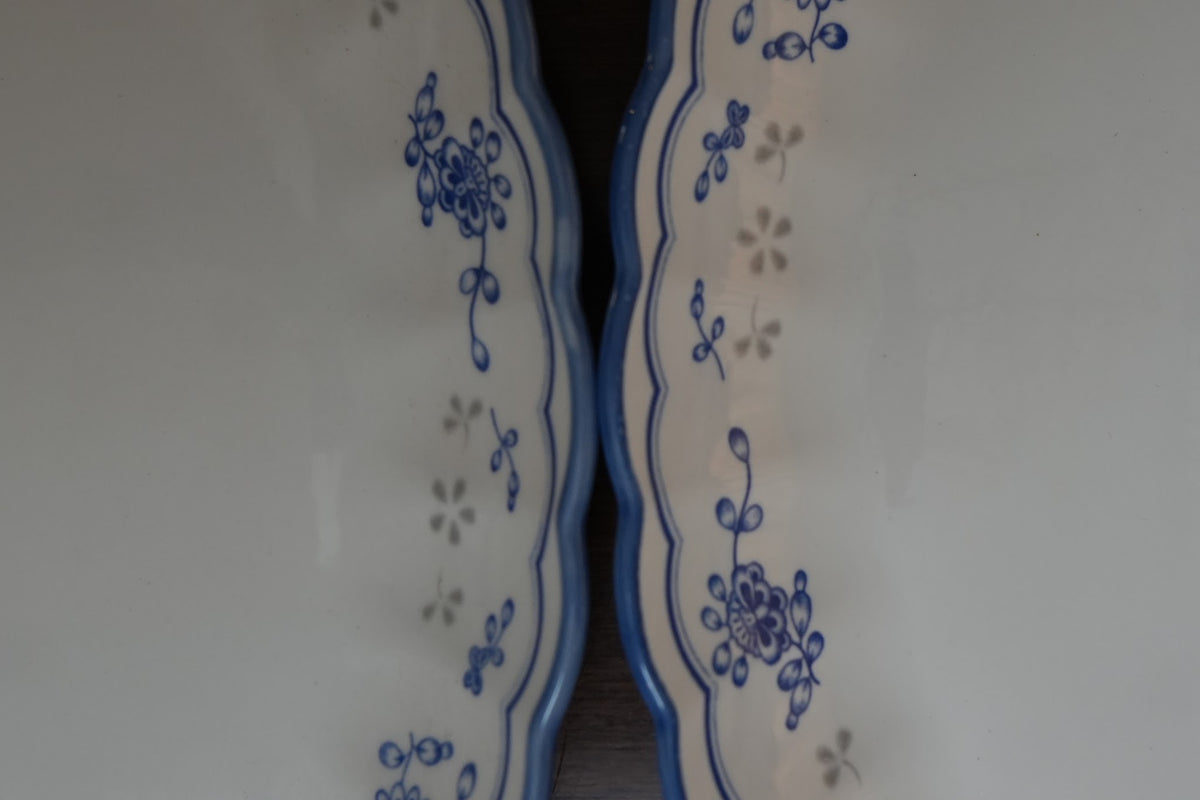 Blue Sprig Ceramic Oval Platter with Handles Set of 2