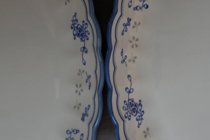 Blue Sprig Ceramic Oval Platter with Handles Set of 2