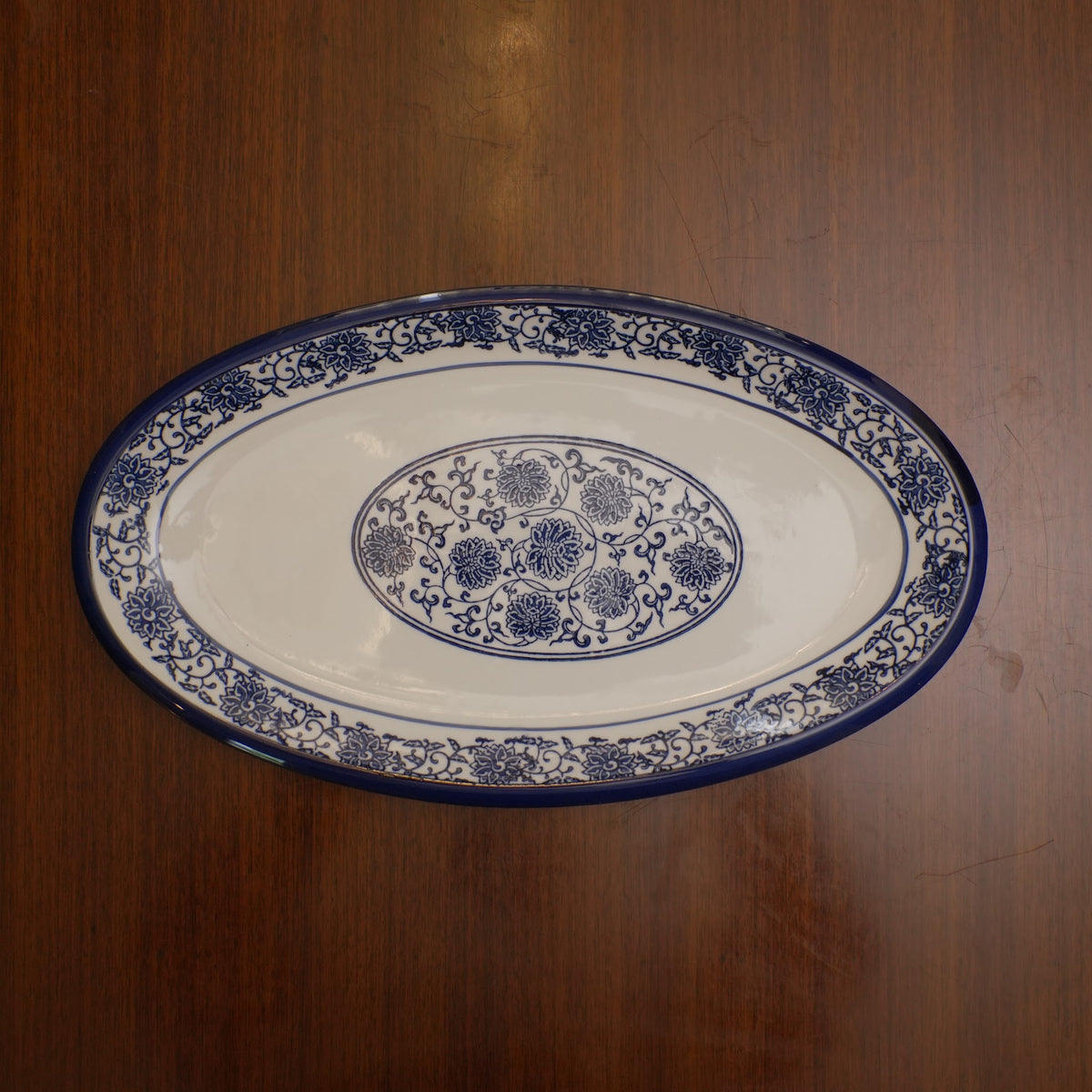 Blue Floral Ceramic Serveware - Oval Serving Platter (Large) | Set of 2