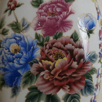Peony Bouquet Ceramic Oval Flask Vase