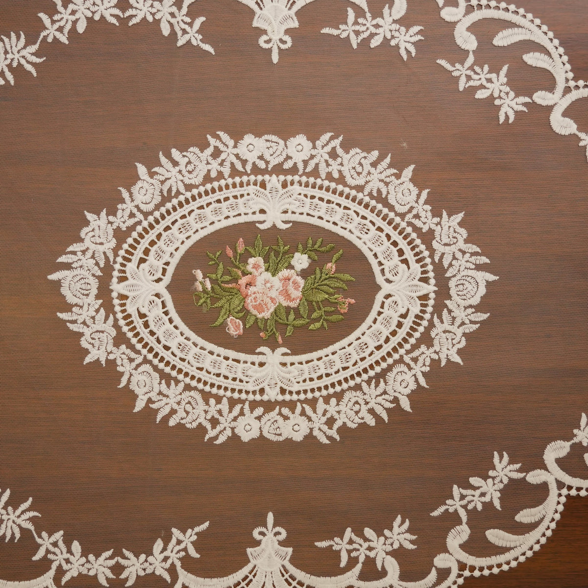 Ivory Rose Medallion Sheer Lace Table Runner (Small)