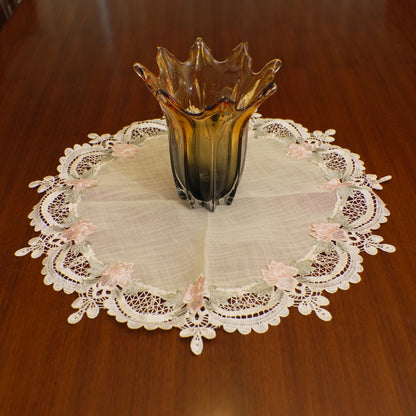 Pink Rose Cutwork Lace Large Round Table Mat (Single)