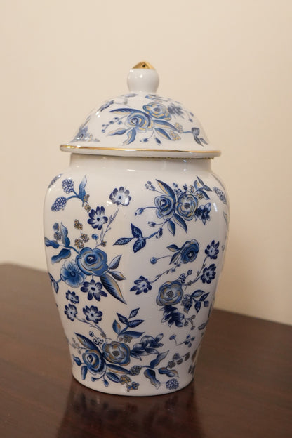 Classic Blue & White Floral Ceramic Ginger Jar