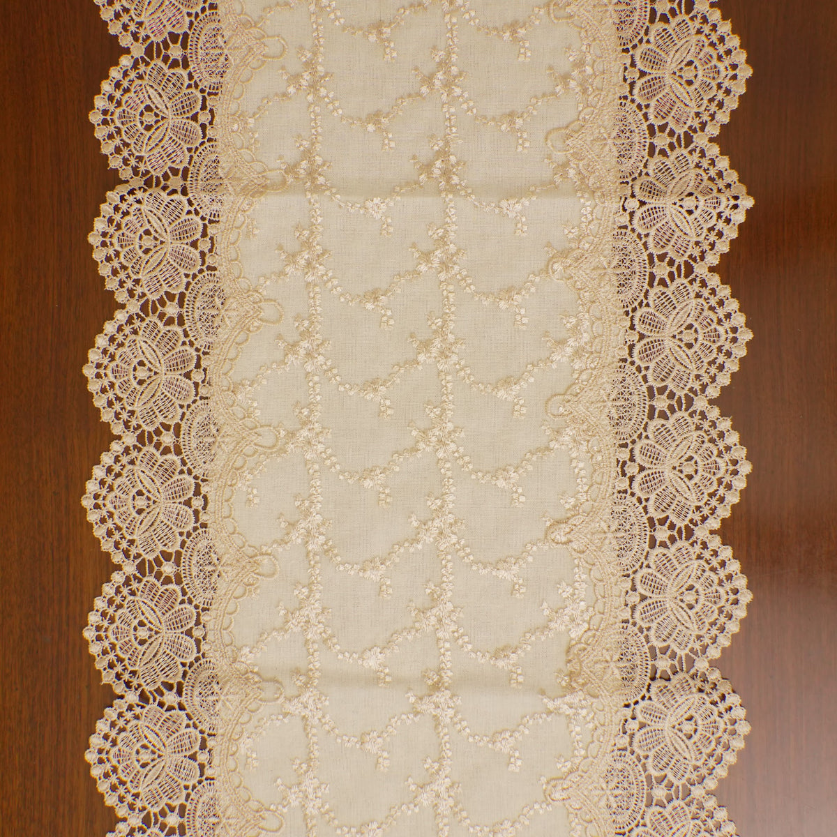 Gold Floral Embroidered Lace Border Table Runner (Long)