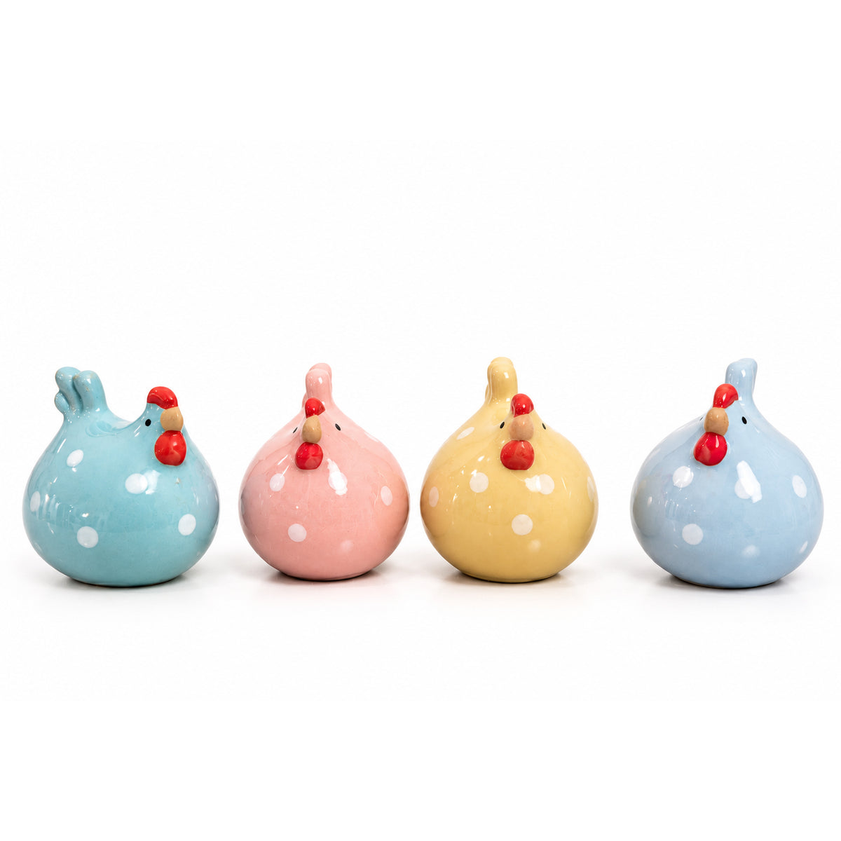 Pastel Polka Dot Hen Ceramic Figurine (Set of 4)