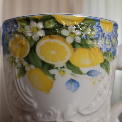 Sorrento Blue Lemon Embossed Ceramic Mug (Set of 2)