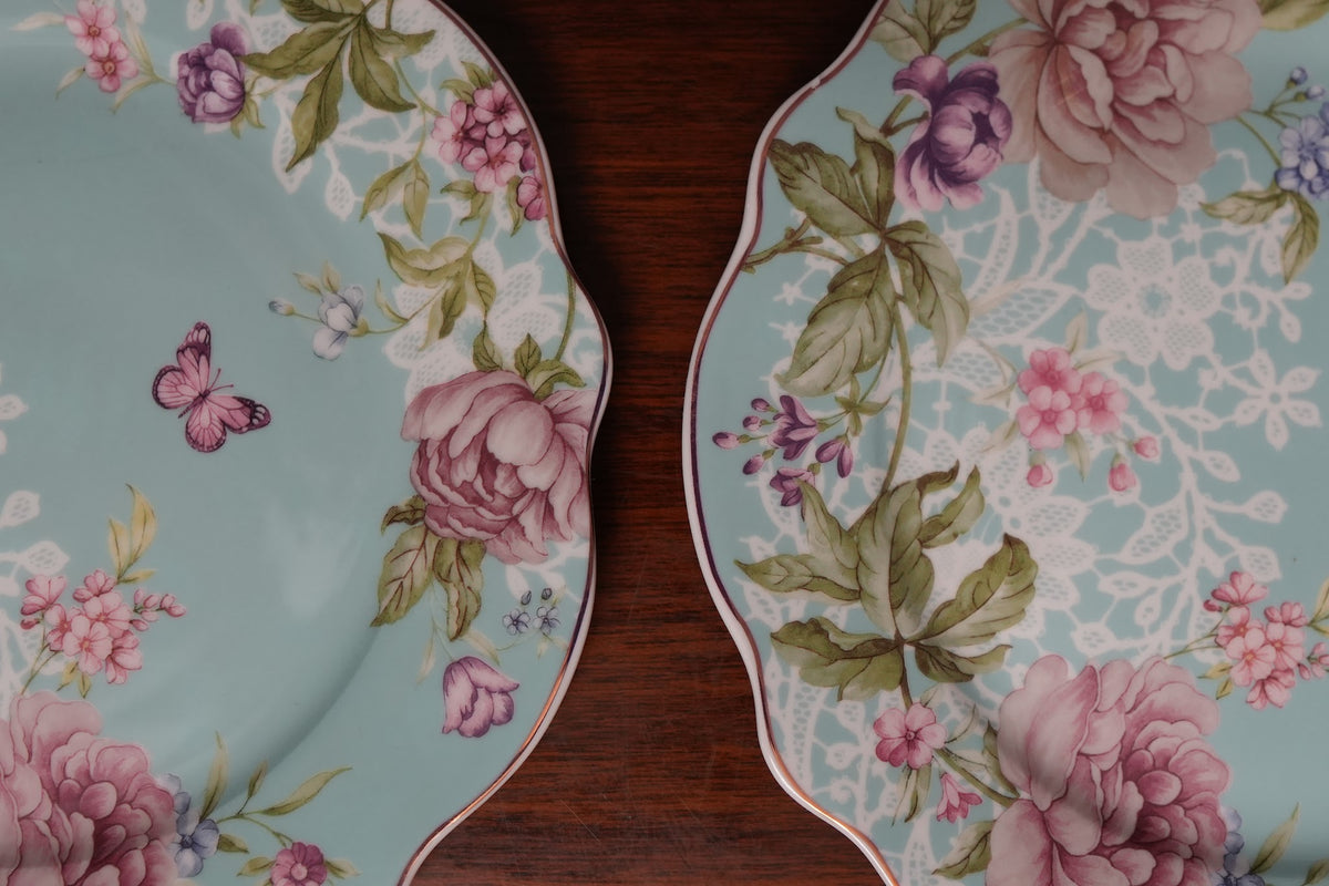 Aqua Peony Ceramic Quarter Plate Set of 2