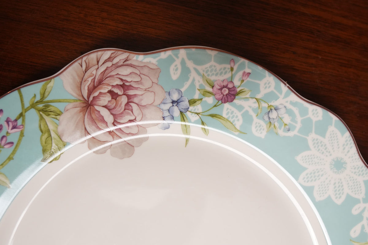 Aqua Peony Ceramic Dinner Plate Set of 2