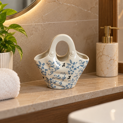 Blue Floral Ceramic Handbag Vase