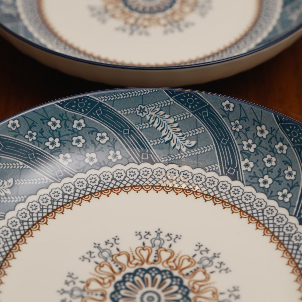 Teal Mandala Ceramic Serveware - Round Serving Platter (Medium) | Set of 2