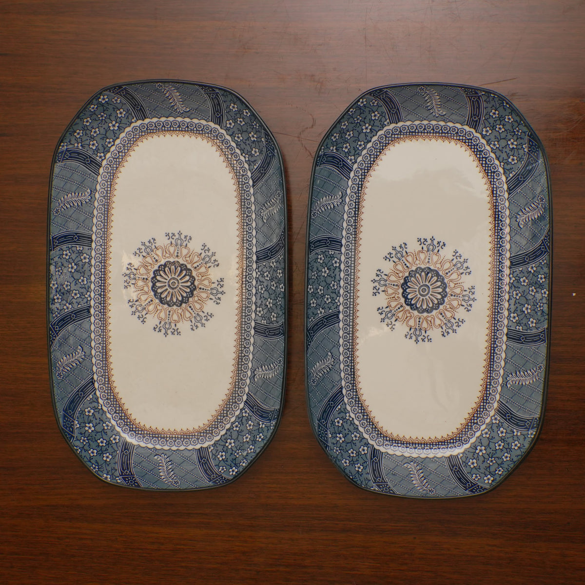 Teal Mandala Ceramic Serveware - Rectangular Serving Platter (Large) | Set of 2