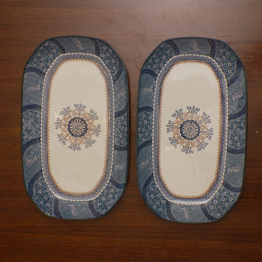 Teal Mandala Ceramic Serveware - Rectangular Serving Platter (Large) | Set of 2