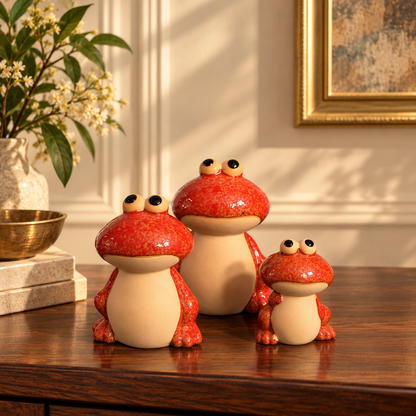 Red & Cream Frog Family Ceramic Figurine (Set of 3)