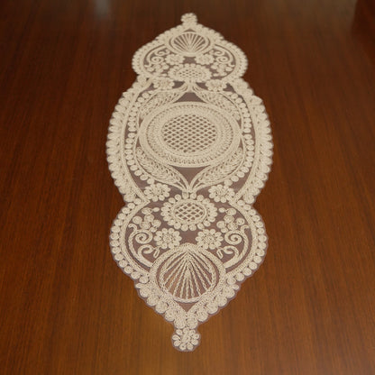 Beige Lattice Shell Lace Table Runner (Small)