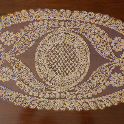 Beige Lattice Shell Lace Table Runner (Long)