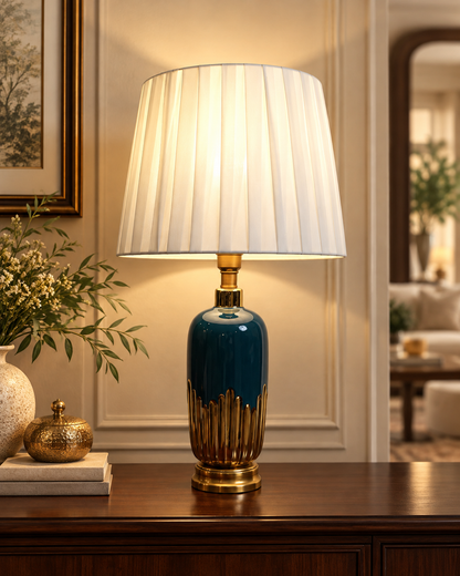 Teal & Gold Drip Ceramic Table Lamp