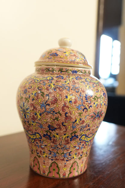 Coral Floral Scroll Ceramic Ginger Jar