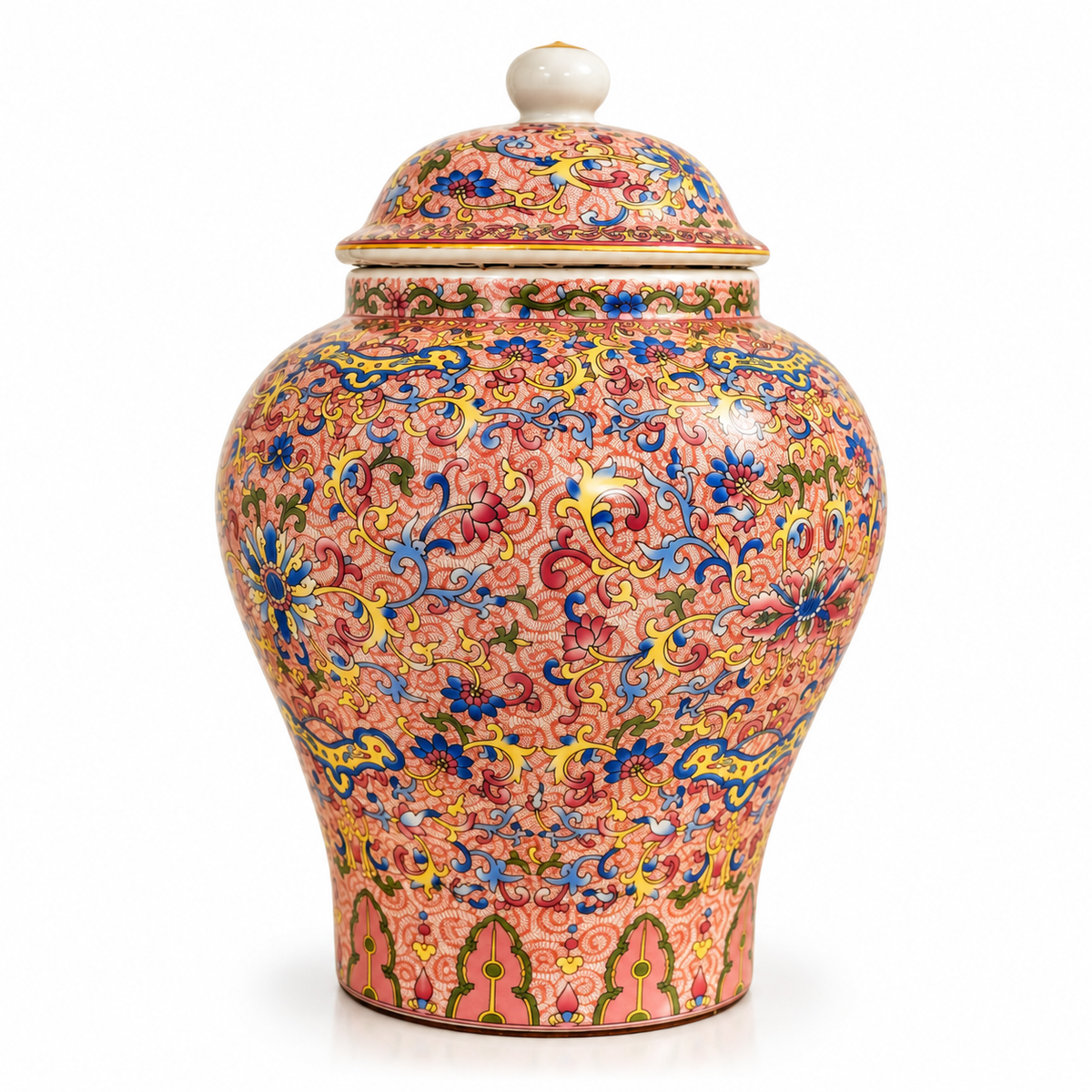 Coral Floral Scroll Ceramic Ginger Jar