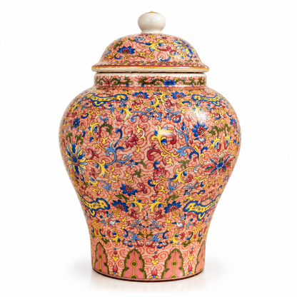 Coral Floral Scroll Ceramic Ginger Jar