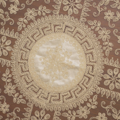Ivory Satin Centre Greek Key Lace XL Round Table Mat (Single)