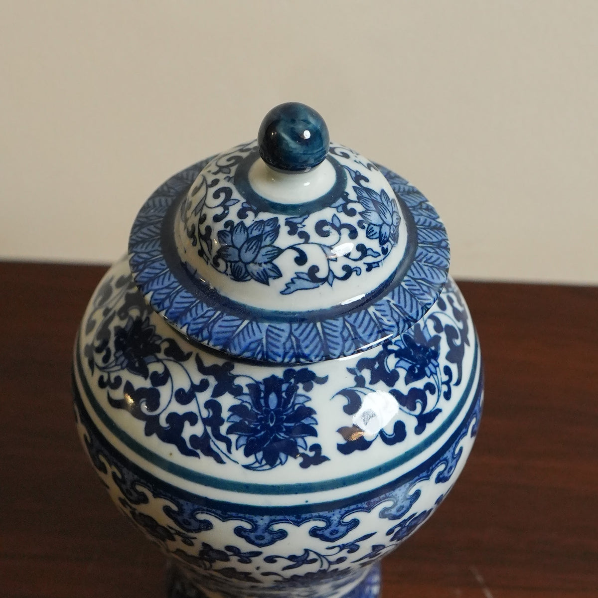 Blue Lotus Scroll Slim Ceramic Ginger Jar