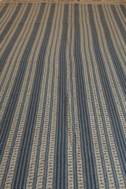 Navy & Cream Woven Stripe Table Sheet with Crochet Fringe (6 Seater)