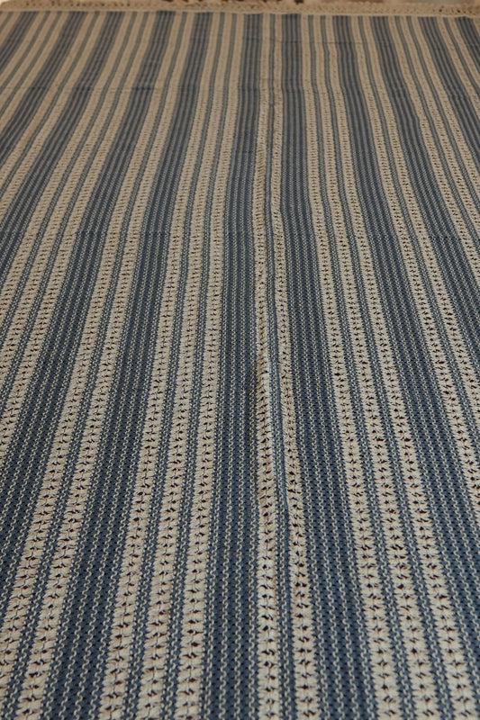 Navy & Cream Woven Stripe Table Sheet with Crochet Fringe (6 Seater)