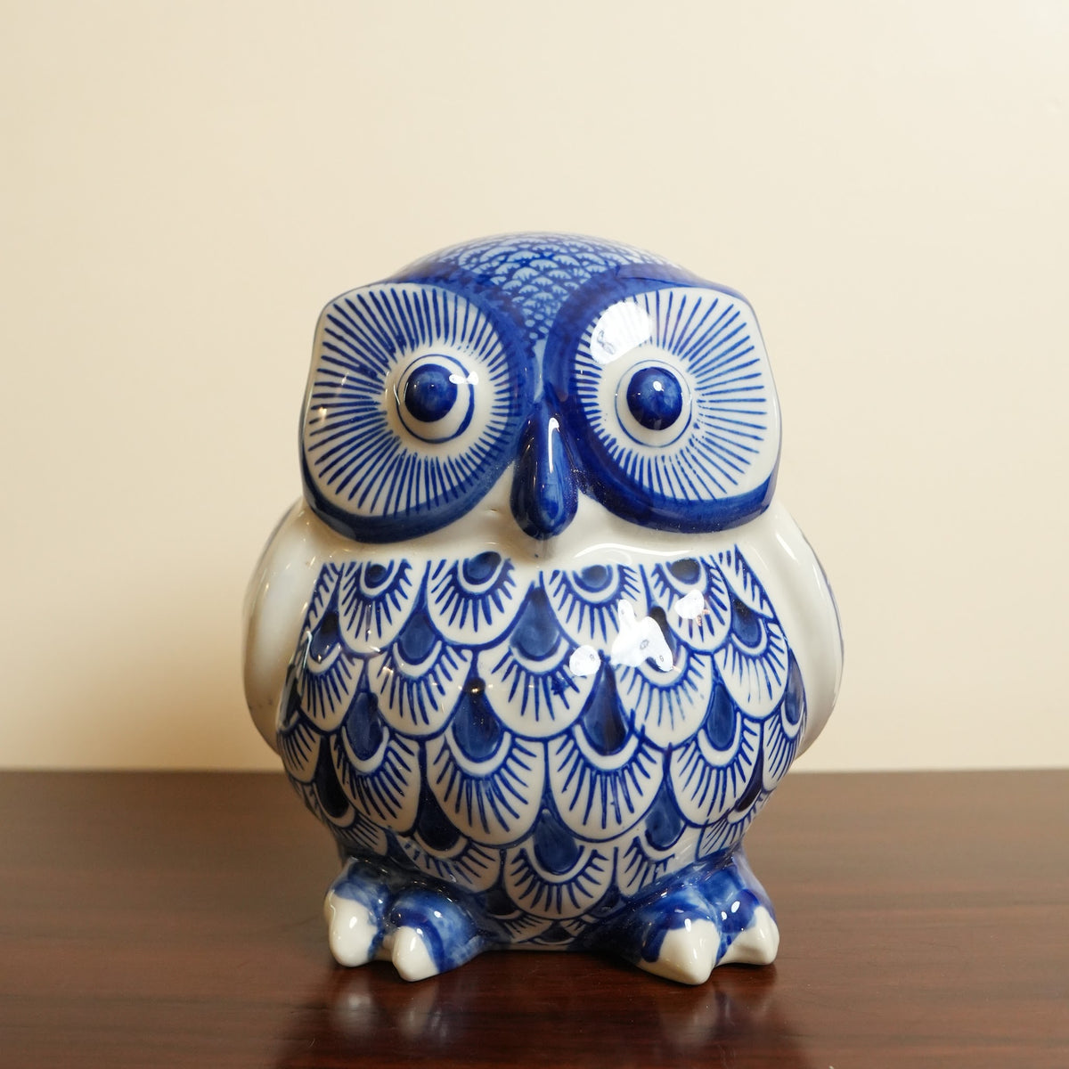Blue & White Ceramic Owl Figurine