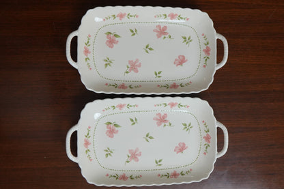 Blush Blossom Ceramic Rectangular Platter with Handles Set of 2