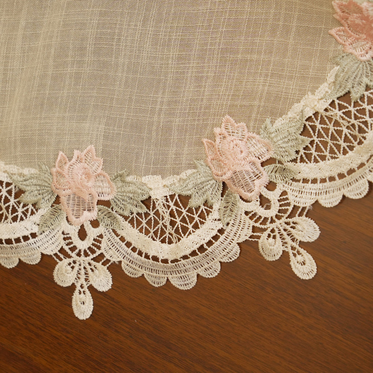 Pink Rose Cutwork Lace Large Round Table Mat (Single)