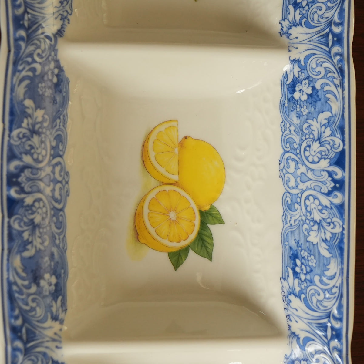 Sorrento Blue Lemon Ceramic 3-Compartment Serving Platter