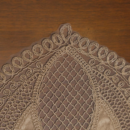 Taupe Satin Petal Lattice Lace Oval Table Mat (Set of 2)