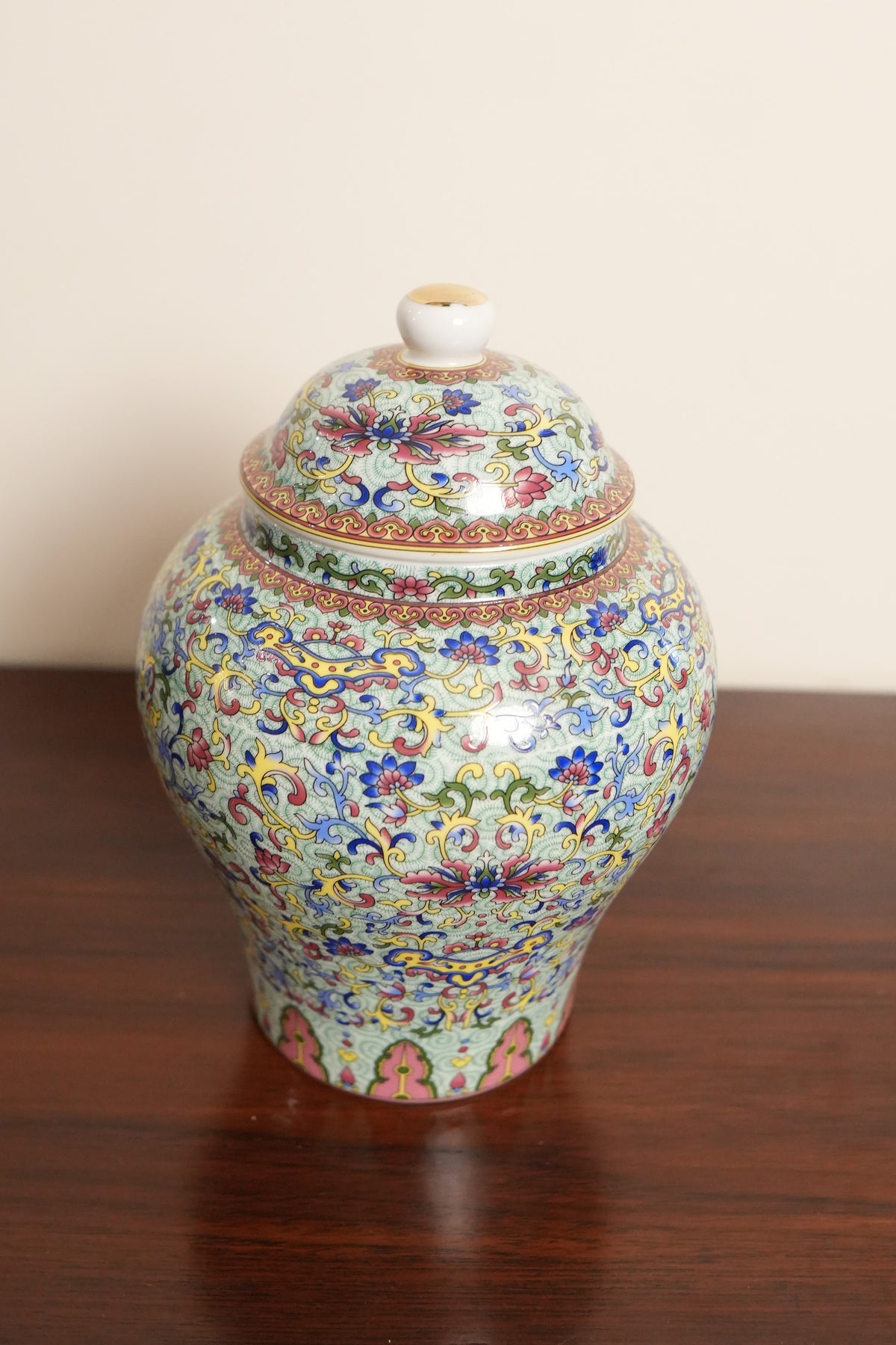 Mint Green Floral Scroll Ceramic Ginger Jar
