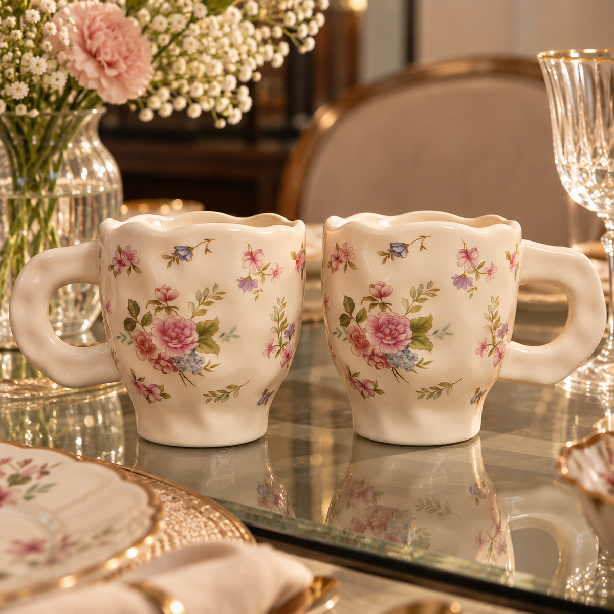 Cream Peony Ceramic Mug (Set of 2)