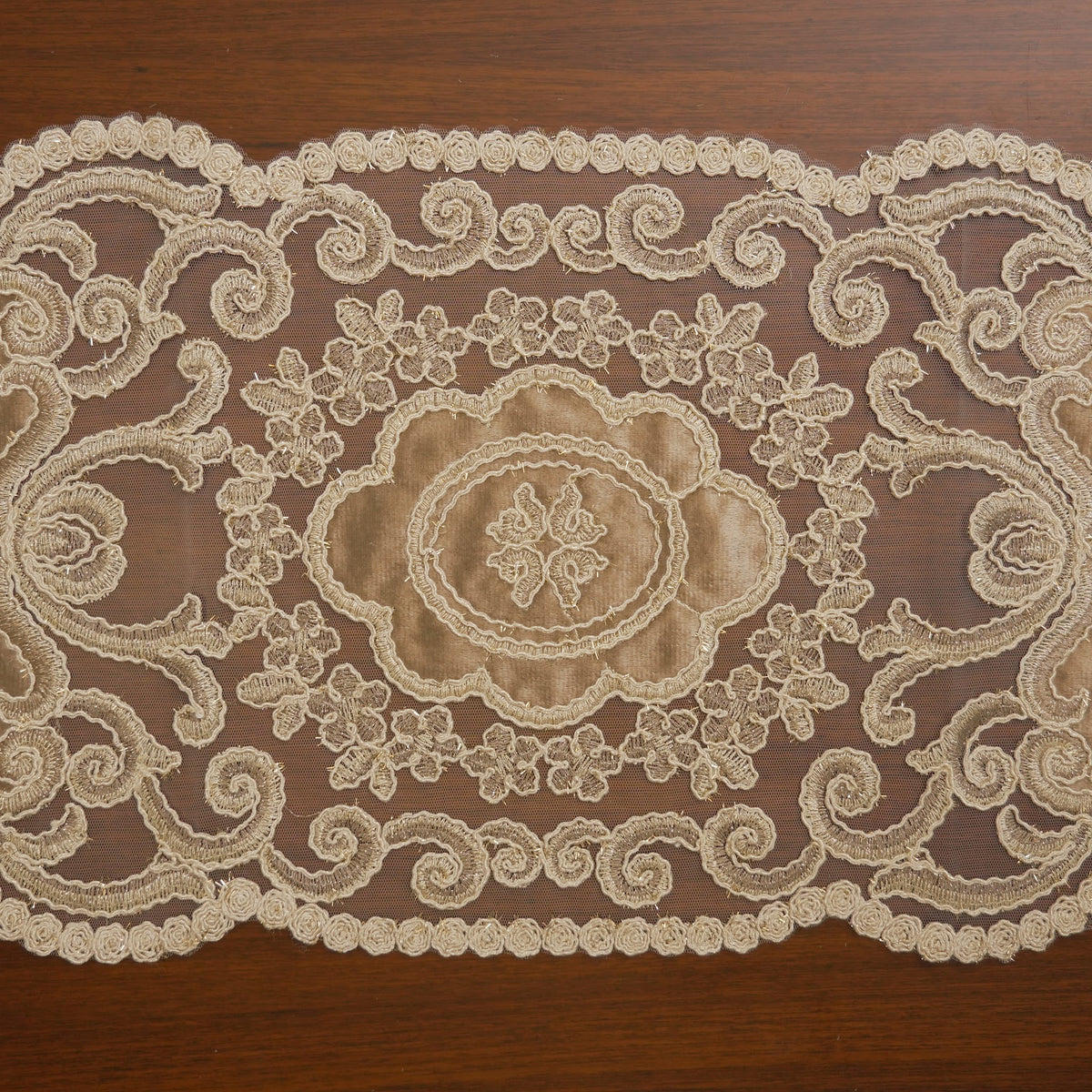 Gold Satin Scroll Lace Table Runner (Small)