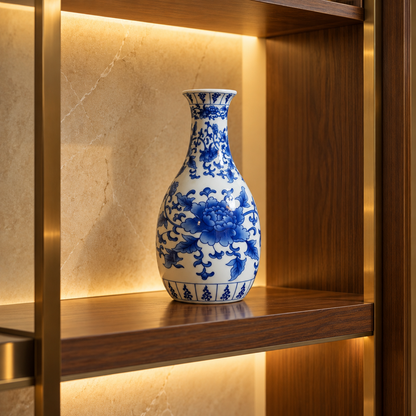 Blue Peony Ceramic Oval Bud Vase