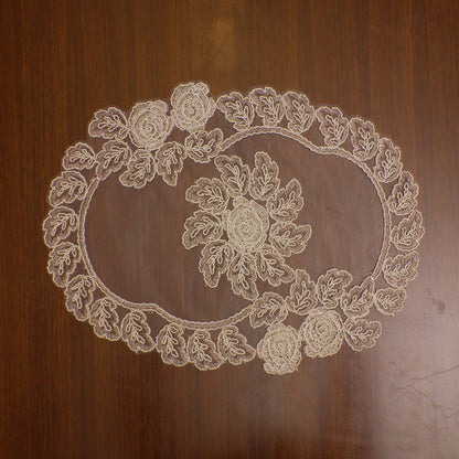 Beige Lace Rose Sheer Oval Table Mat (Set of 2)