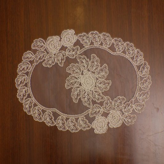 Beige Lace Rose Sheer Oval Table Mat (Set of 2)